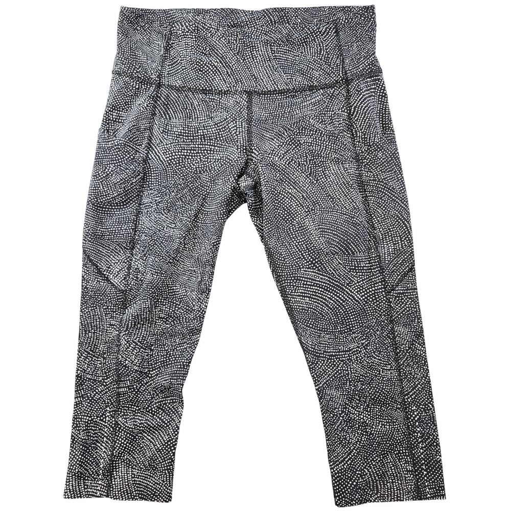 Lululemon Leggings Womens 10‎ Black Cropped Polka Dot Pockets Yoga Athletic